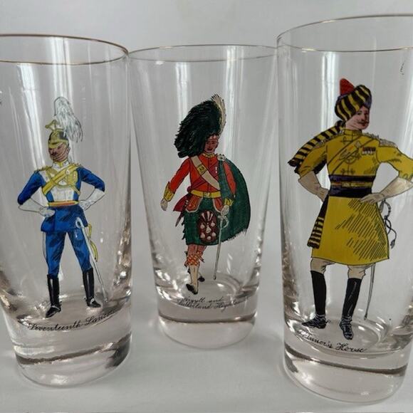 Libbey Solider Drinking Glass Tumblers w/Skinner's Horse, Highlander, Lancer VTG - Picture 2 of 16